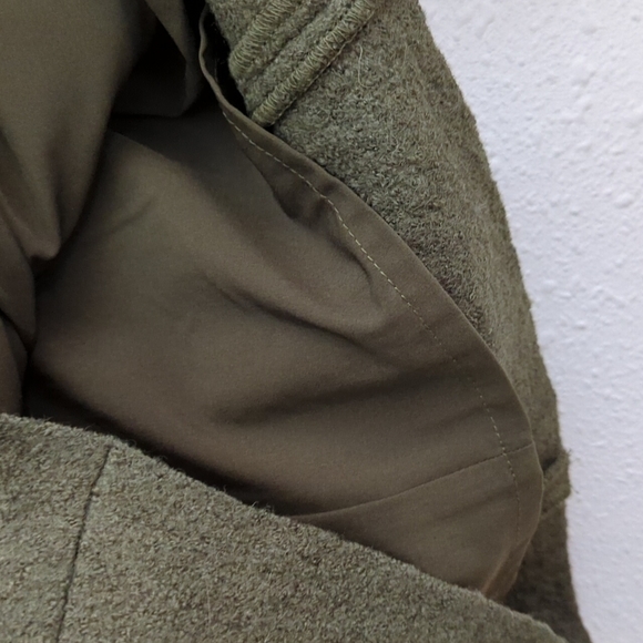 Chico's Military Army Green Ruffled Front Wool Blend Lined Jacket Blazer y2k - Picture 7 of 13